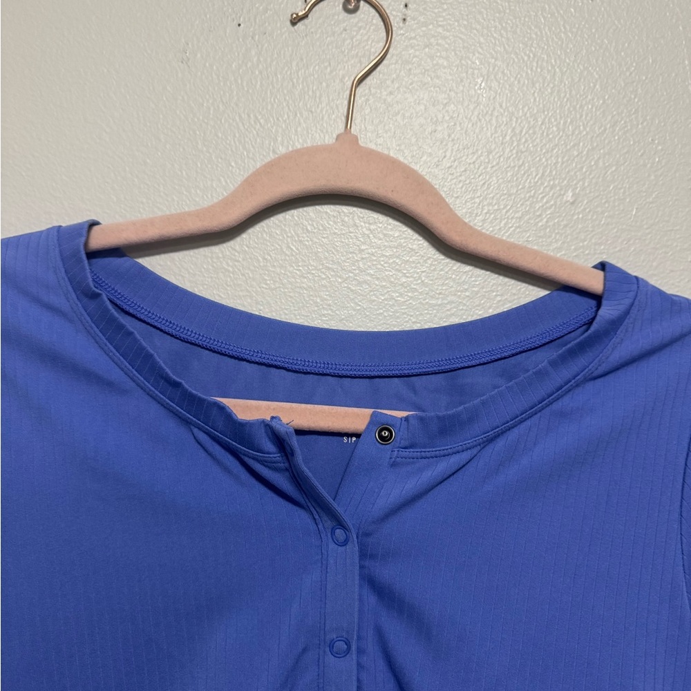 OFFLINE By Aerie Real Me Henley Crop Tee In Baja Blue - Picture 9 of 11